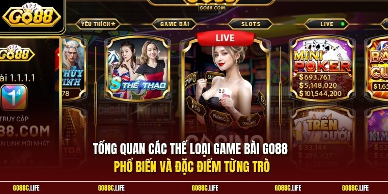 Tổng quan các thể loại game bài GO88 phổ biến và đặc điểm từng trò